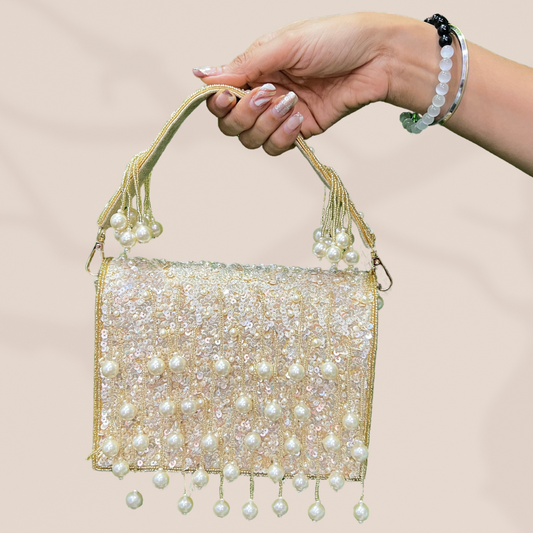 Pearl Radiance Gold Flap Box Bag