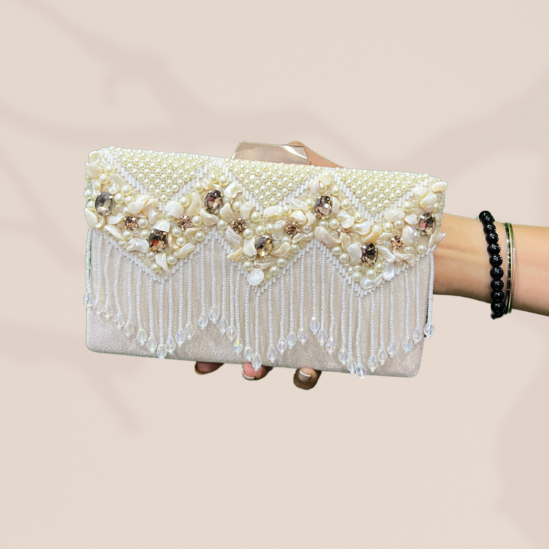 Opulent Chevron Ivory Box Clutch