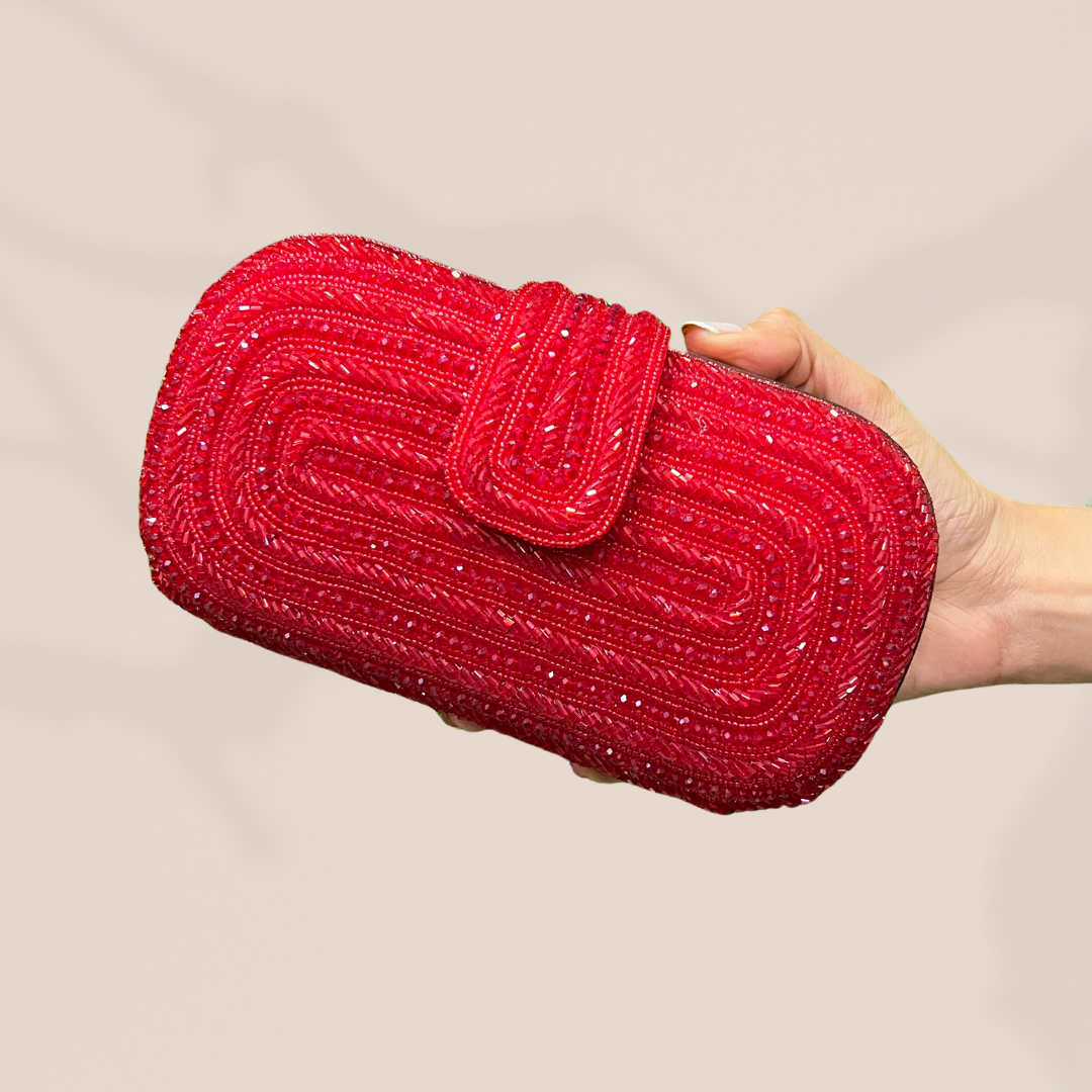 Classic Red Oval Cut-dana Box Clutch