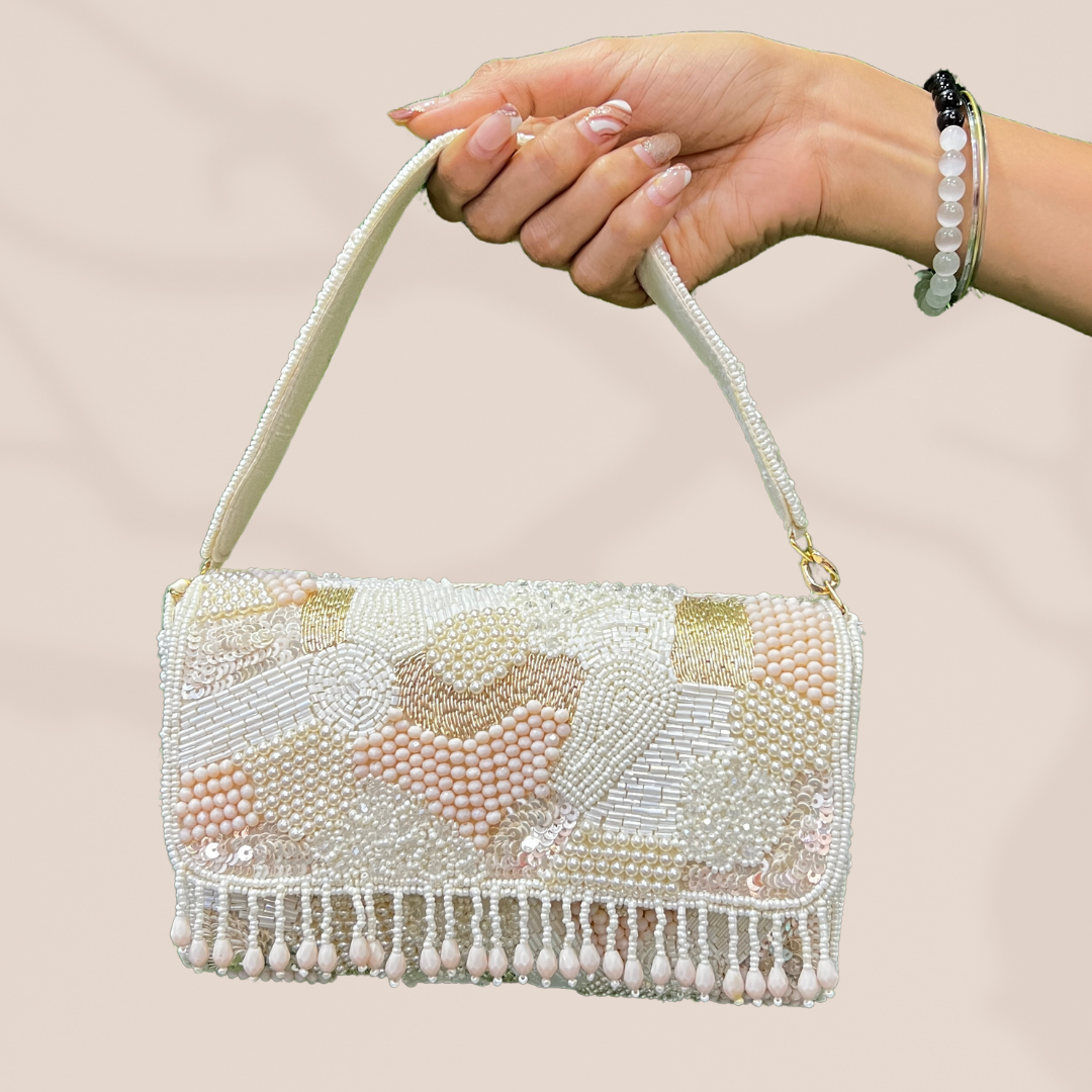 Mosaic Symphony Ivory FlapOver Clutch Bag