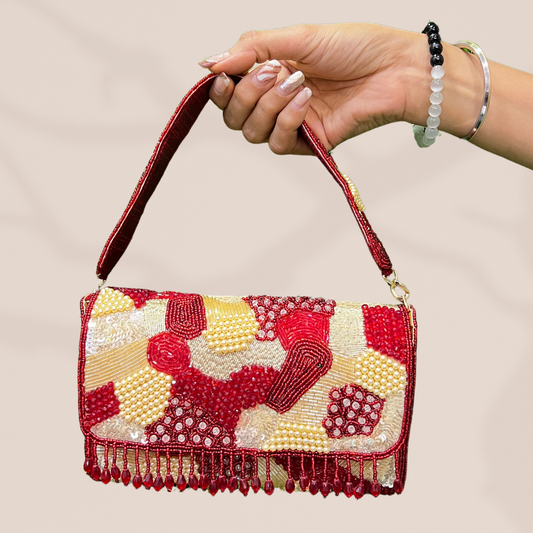 Mosaic Symphony Red FlapOver Clutch Bag