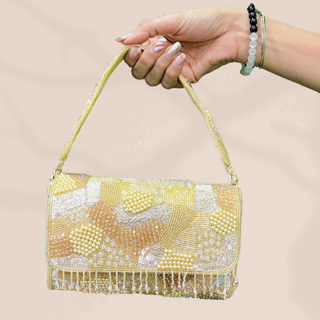 Mosaic Symphony Gold FlapOver Clutch Bag