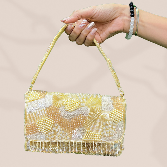 Mosaic Symphony Gold FlapOver Clutch Bag