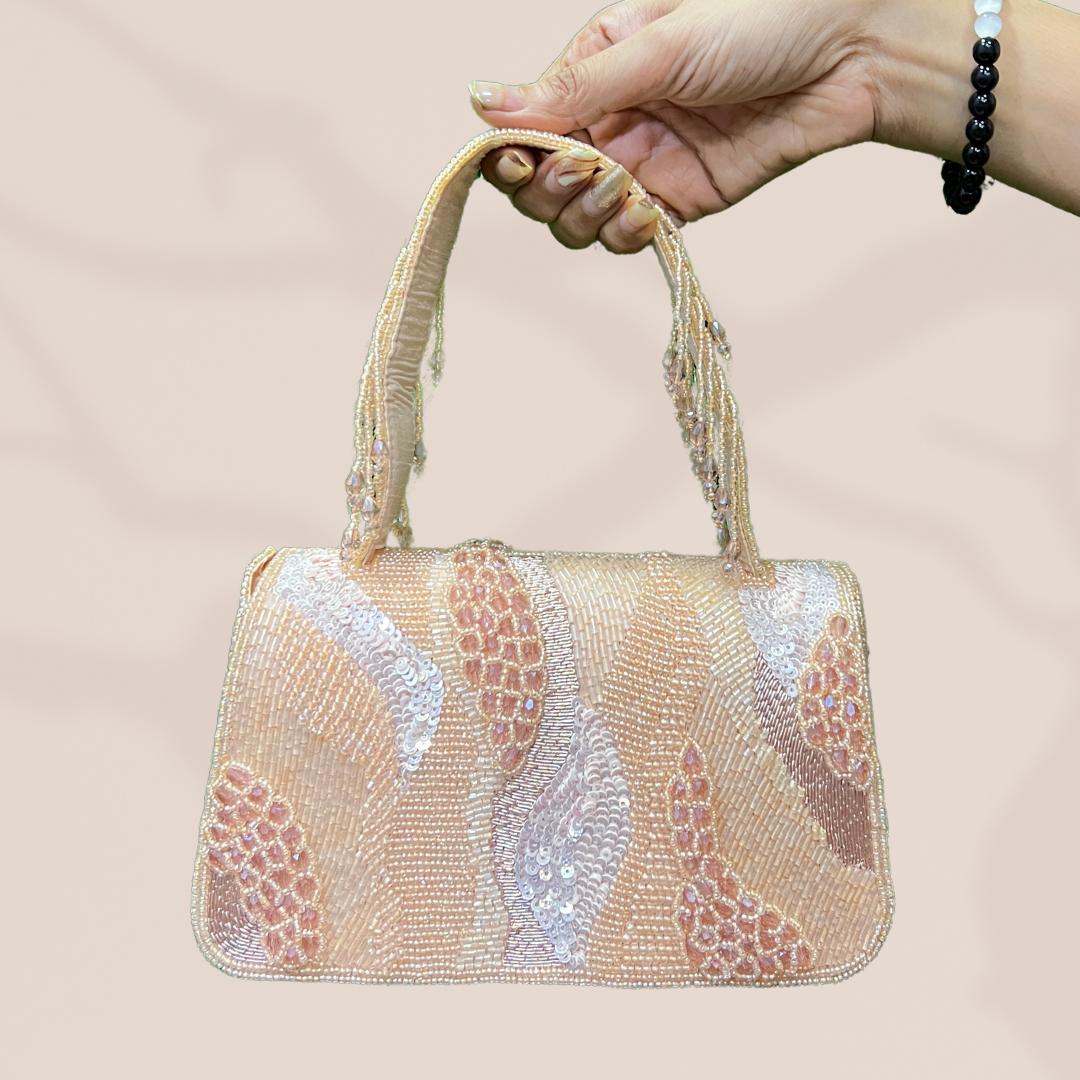 Aurora RoseGold Beadwork Box Bag