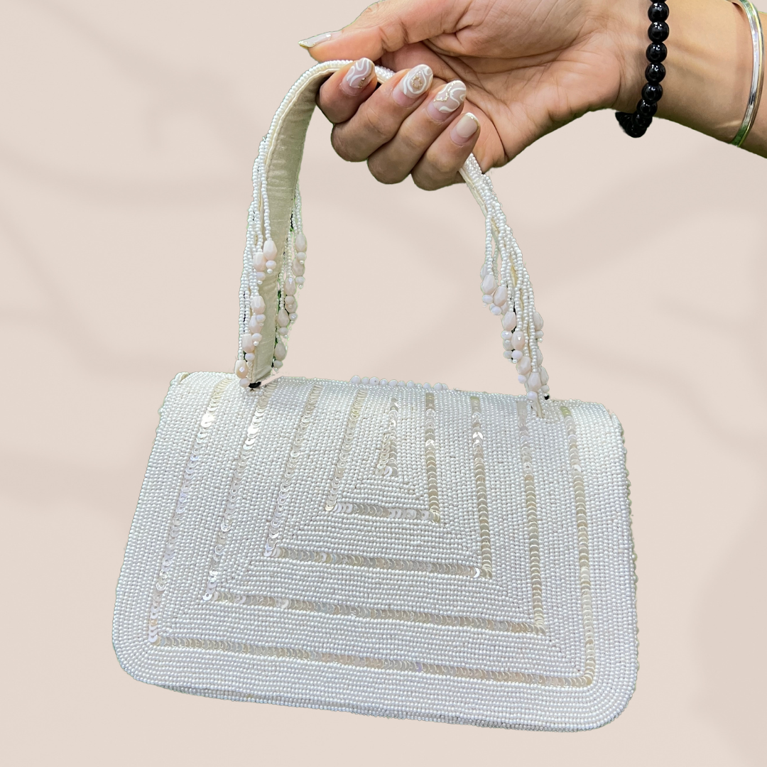 Criss-Cross Ivory Crystal Flapover Clutch