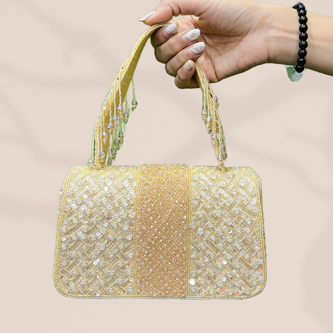 Criss-Cross Gold Crystal Flapover Clutch