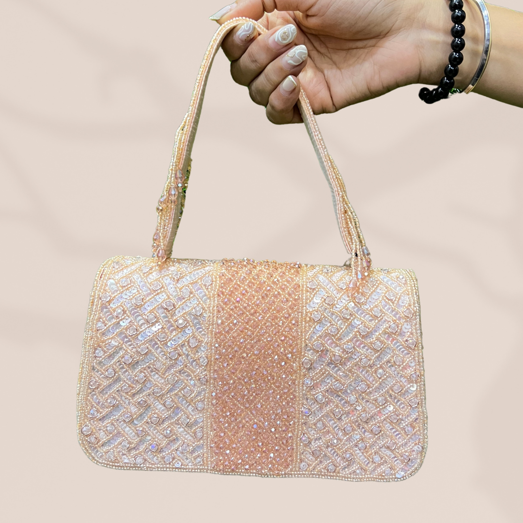 Criss-Cross Rose Gold Crystal Flapover Clutch