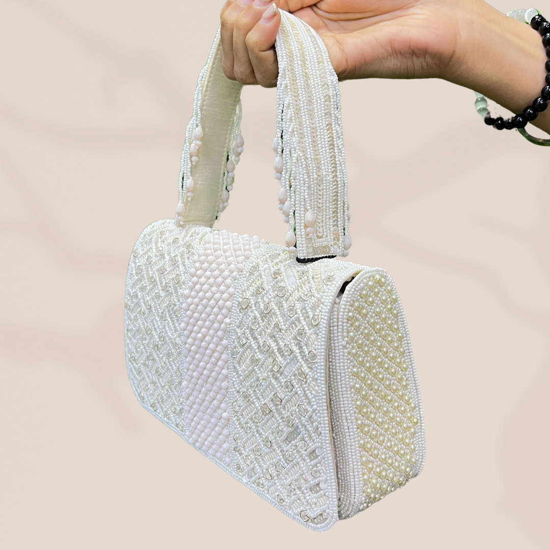 Criss-Cross Ivory Crystal Flapover Clutch