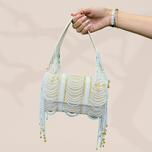 Enchanted Scallop Ivory-Gold Party Box Bag