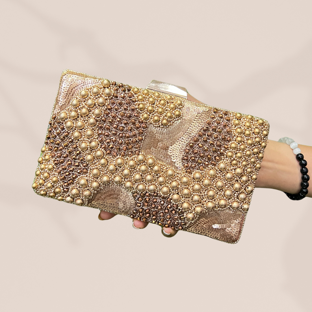 Luminous Grace Antique Gold Box Clutch