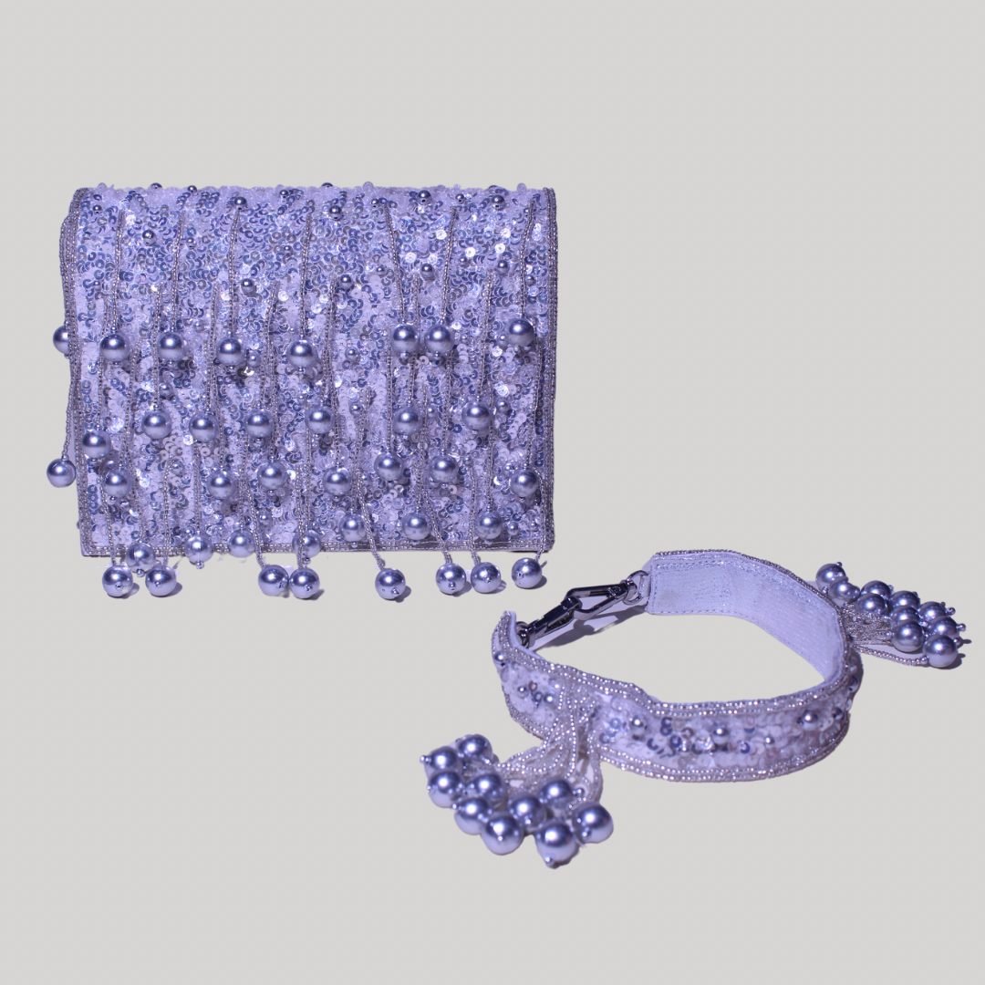 Pearl Radiance Silver Flap Box Bag