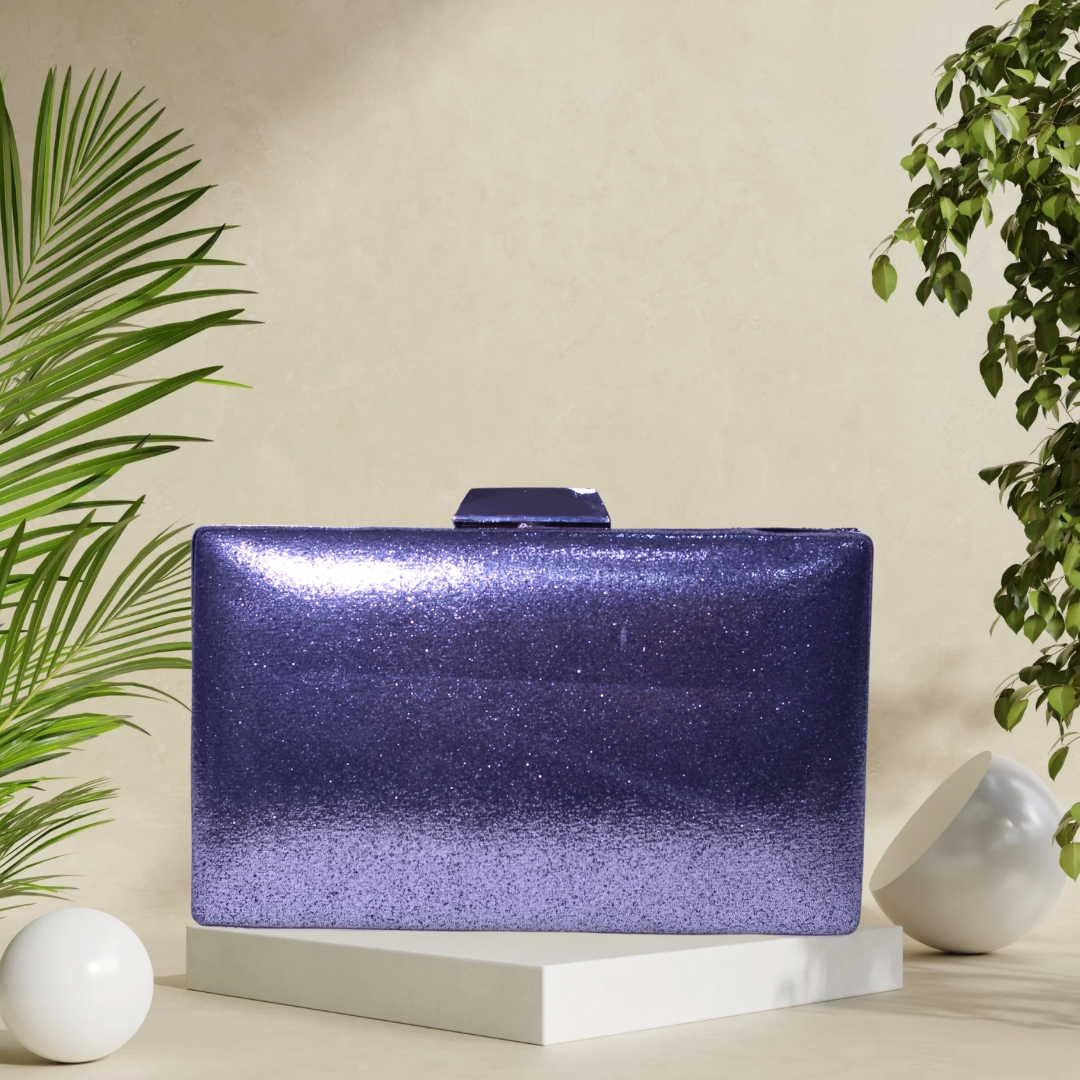 Luminous Grace Metallic Grey Box Clutch