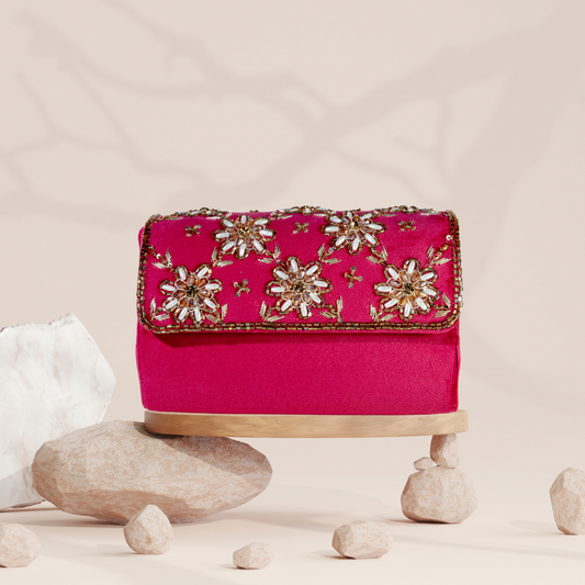 Crystal Blossom Rani Velvet FlapOver Clutch Bag