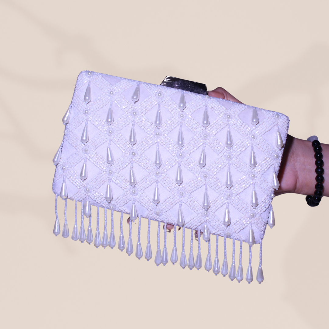 Pearl Cascade Ivory Box Clutch