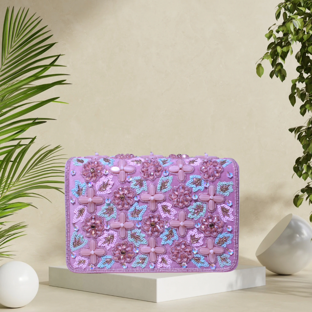 Whimsical Bloom Pink FlapOver Clutch Bag