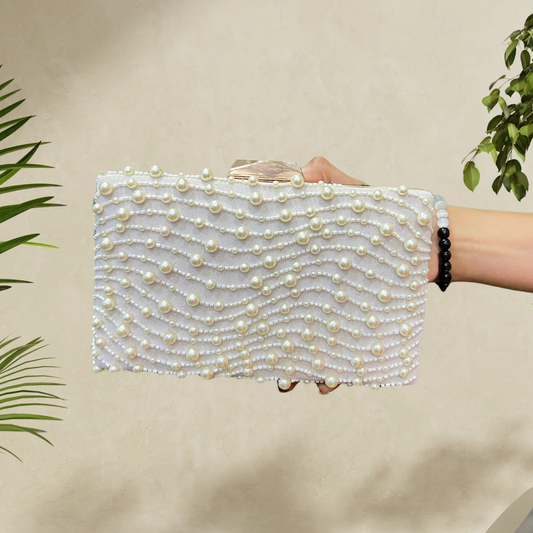 Curvy Pearl Elegance Ivory Box Clutch