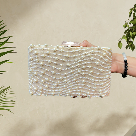 Curvy Pearl Elegance Gold Box Clutch