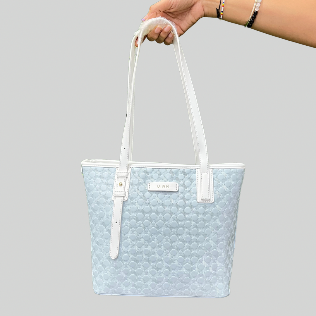 Flower Embossed Sky Blue Tote Bag