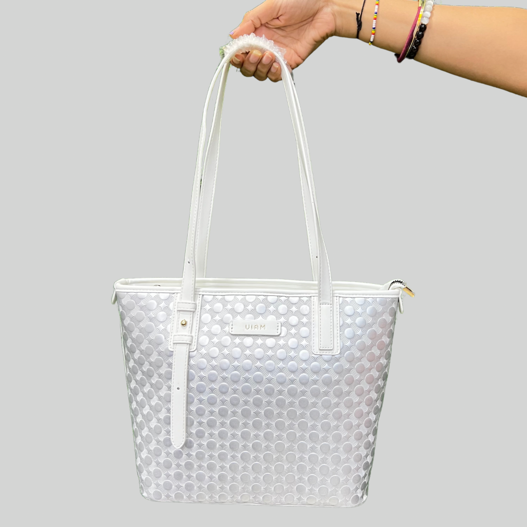 Flower Embossed Silver Tote Bag