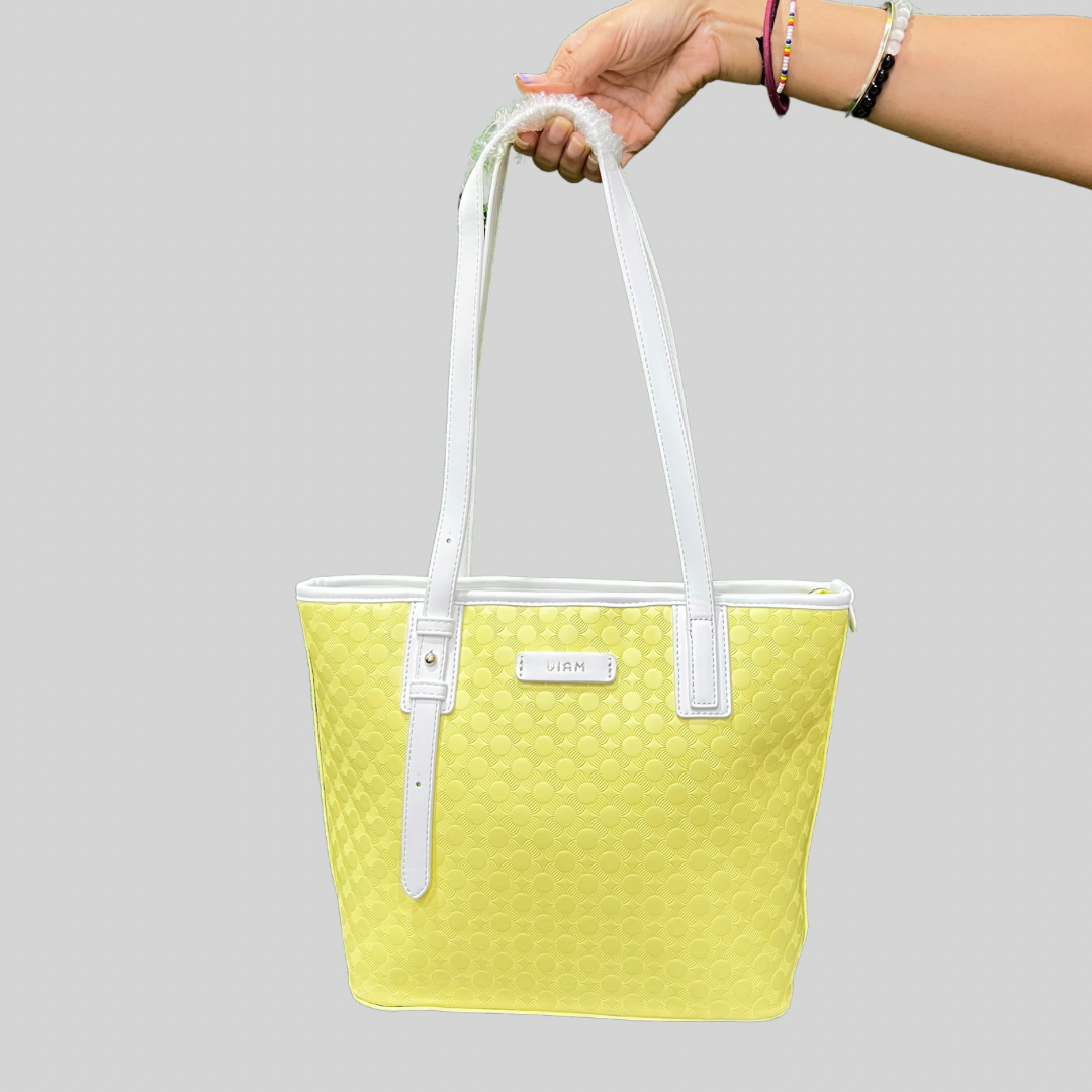 Flower Embossed Yellow Tote Bag