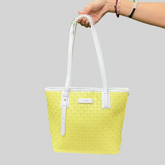 Flower Embossed Yellow Tote Bag