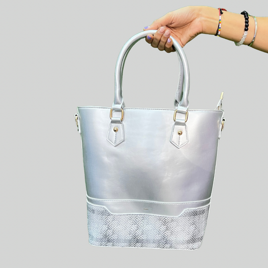 Jaquard Luxe Silver Bucket Handbag