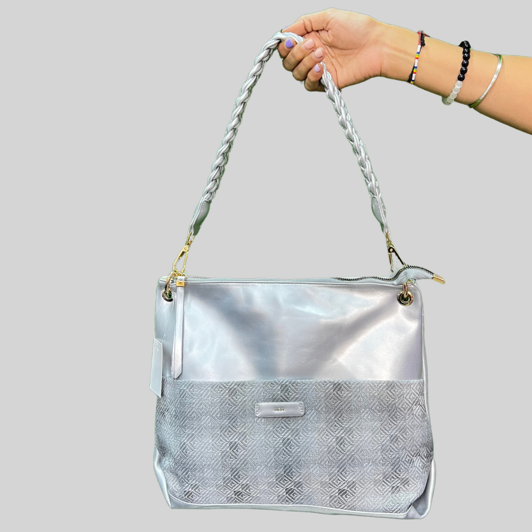 Woven Jacquard Charm Silver Soft Tote Bag