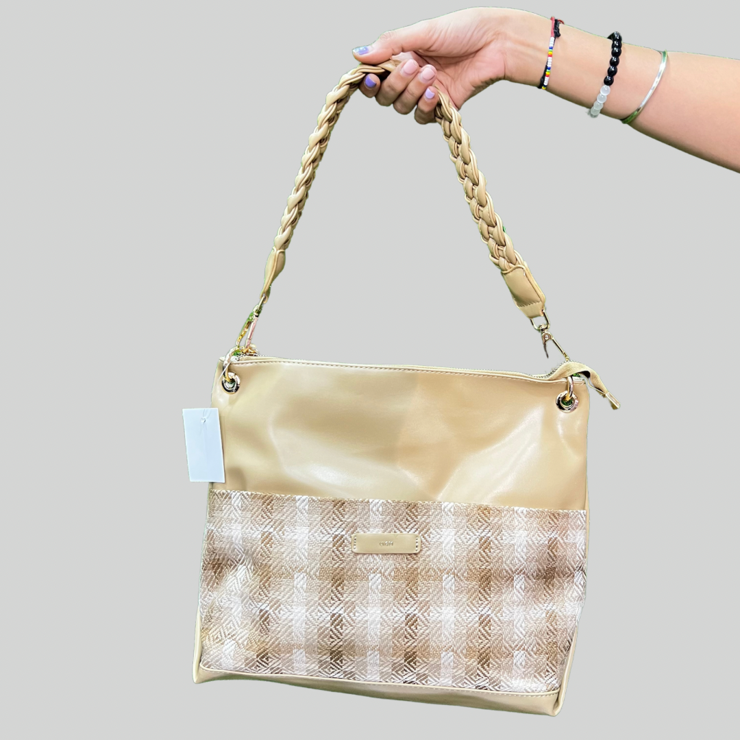 Woven Jacquard Charm Camel Soft Tote Bag