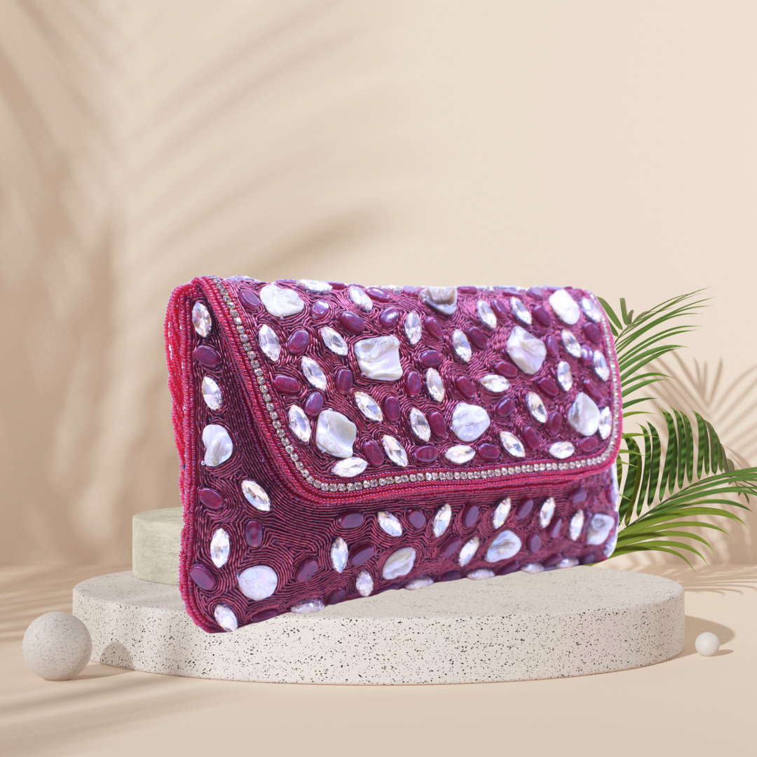 Baroque Mosaic Maroon Envelope Clutch