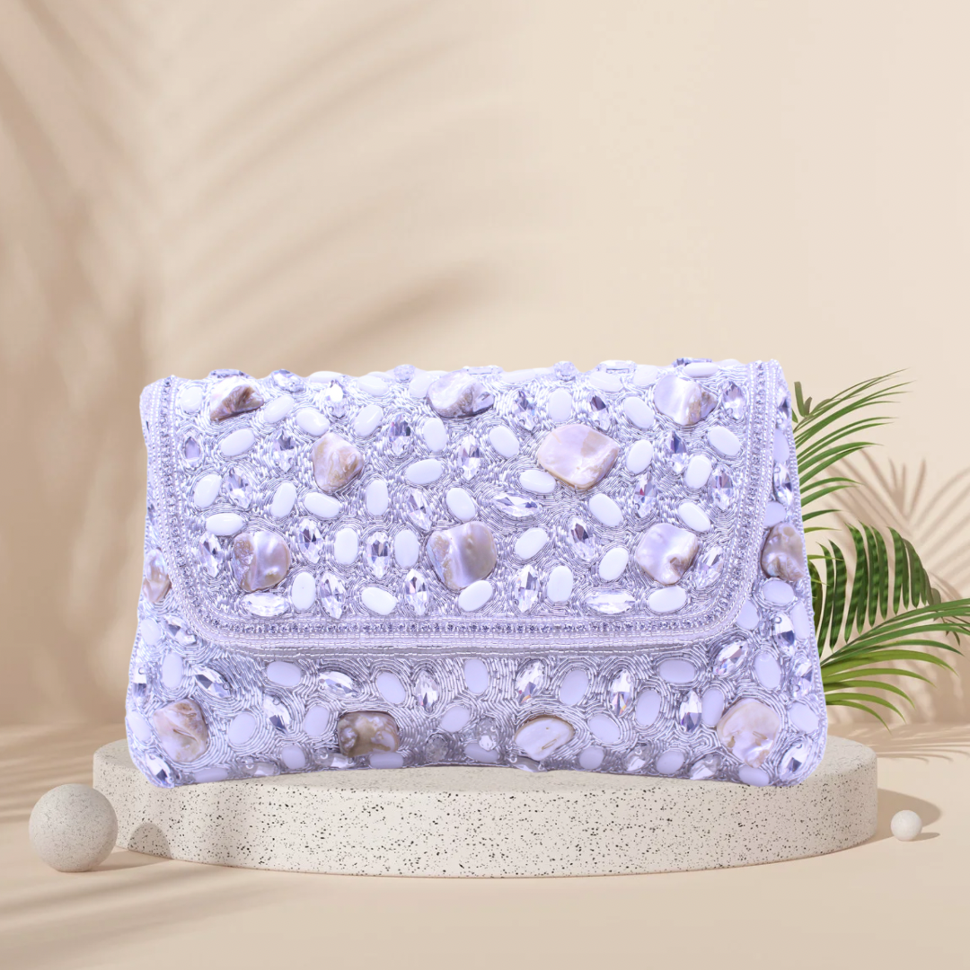 Baroque Mosaic Silver Envelope Clutch