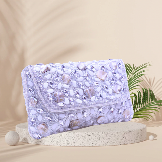 Baroque Mosaic Silver Envelope Clutch