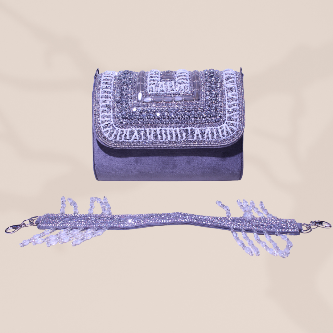 Diamond Dream Grey FlapOver Clutch Bag