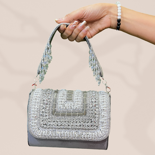 Diamond Dream Grey FlapOver Clutch Bag