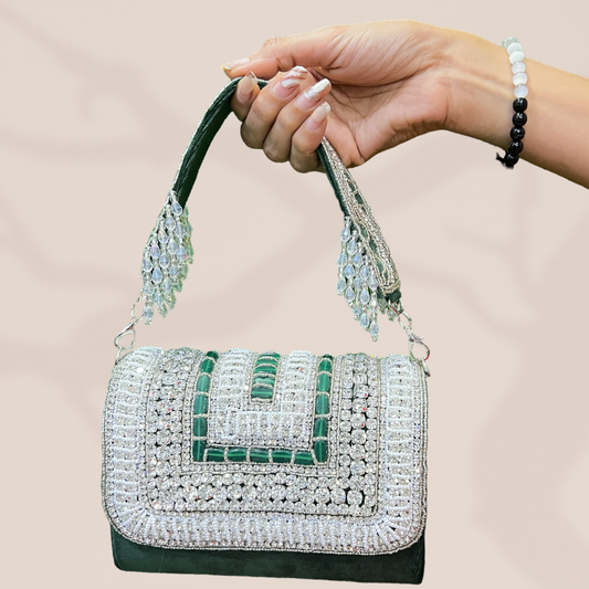 Diamond Dream Bottle Green FlapOver Clutch Bag