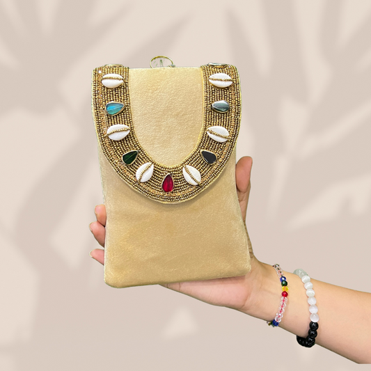 Cowrie Chic Gold Envelope Mobile Sling