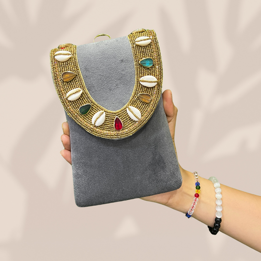 Cowrie Chic Grey Envelope Mobile Sling