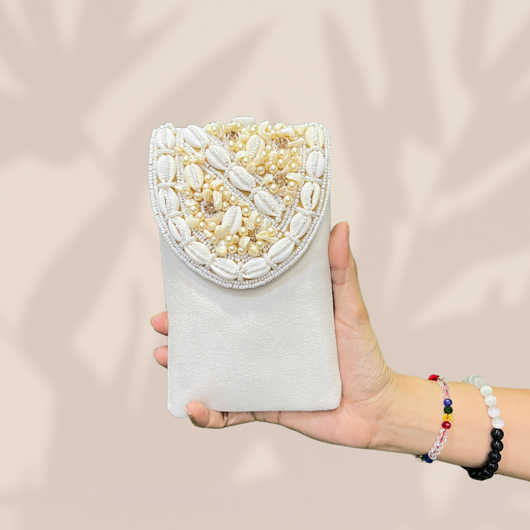 Pearl & Shell Ivory Envelope Mobile Sling