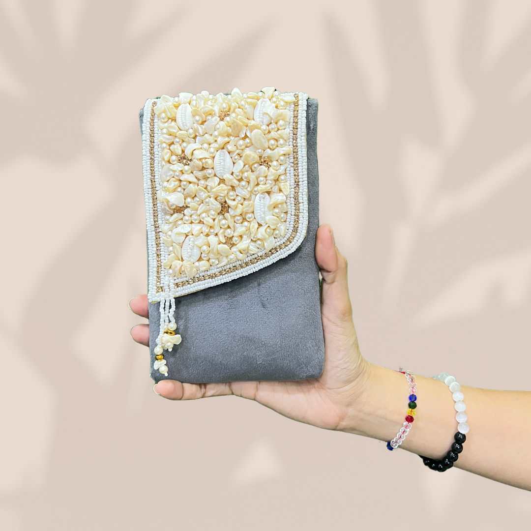 Tassel Luxe Grey Envelope Mobile Sling