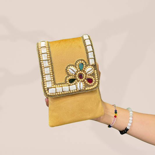 Ornate Floral Mustard Envelope Mobile Sling