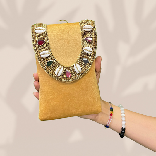 Cowrie Chic Mustard Envelope Mobile Sling