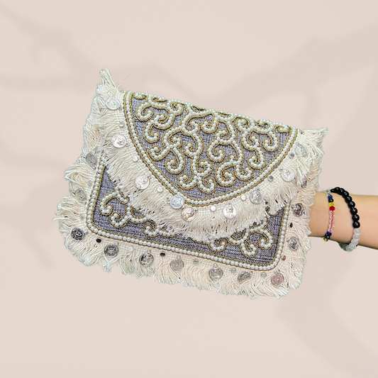 Banjara Pearl Grey Envelope Clutch