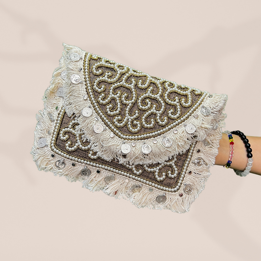 Banjara Pearl Brown Envelope Clutch