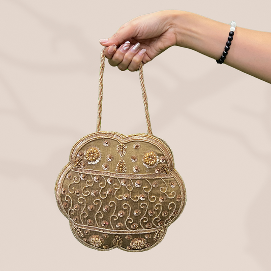 Blossomed Flower Antique Gold Potli