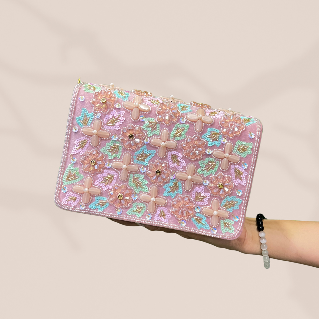 Whimsical Bloom Pink FlapOver Clutch Bag