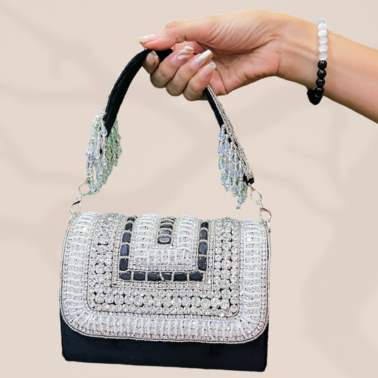 Diamond Dream Black FlapOver Clutch Bag