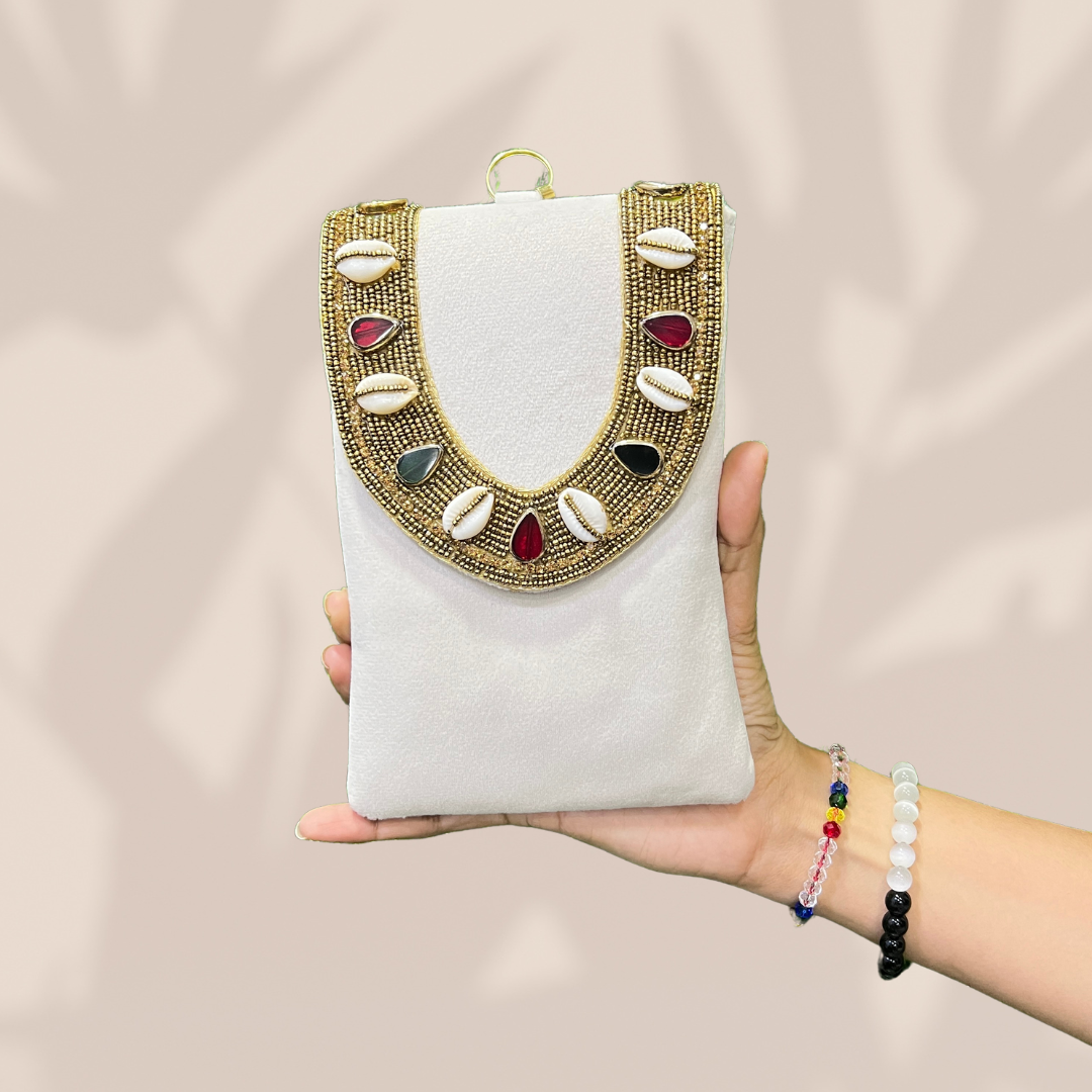 Cowrie Chic Ivory Envelope Mobile Sling