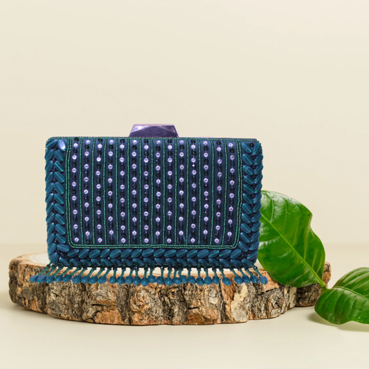 Glimmering Cascade Bottle Green Box Clutch