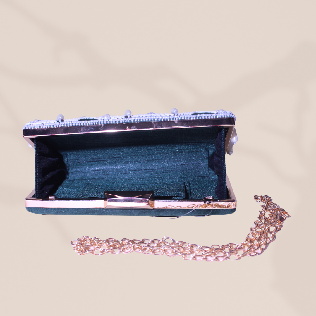 Pearl Cascade Bottle Green Box Clutch