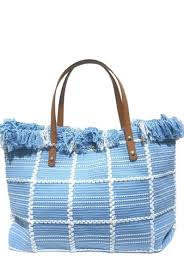 Check-Mate Chic Blue Jute Tote Bag