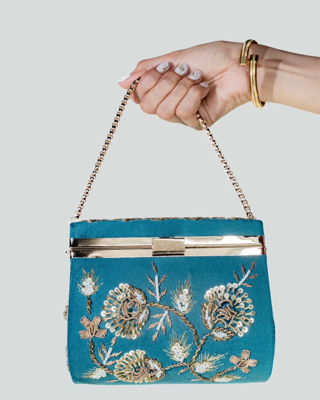 Heritage Matka Ocean Green Box Clutch